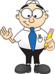 Clip Art Graphic of a Geeky Caucasian Businessman Cartoon Character Holding a Pencil
