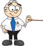 Clip Art Graphic of a Geeky Caucasian Businessman Cartoon Character Holding a Pointer Stick