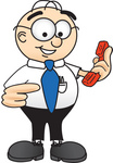 Clip Art Graphic of a Geeky Caucasian Businessman Cartoon Character Holding a Telephone