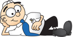 Clip Art Graphic of a Geeky Caucasian Businessman Cartoon Character Resting His Head on His Hand