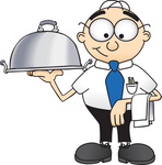 Clip Art Graphic of a Geeky Caucasian Businessman Cartoon Character Serving a Platter