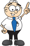 Clip Art Graphic of a Geeky Caucasian Businessman Cartoon Character Pointing Upwards