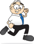 Clip Art Graphic of a Geeky Caucasian Businessman Cartoon Character Running