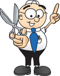 Clip Art Graphic of a Geeky Caucasian Businessman Cartoon Character Holding a Pair of Scissors