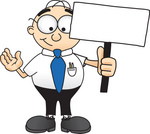 Clip Art Graphic of a Geeky Caucasian Businessman Cartoon Character Holding a Blank Sign