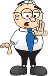 Clip Art Graphic of a Geeky Caucasian Businessman Cartoon Character Whispering and Gossiping
