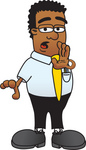 Clip Art Graphic of a Geeky African American Businessman Cartoon Character Whispering and Gossiping