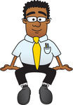 Clip Art Graphic of a Geeky African American Businessman Cartoon Character Sitting