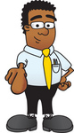 Clip Art Graphic of a Geeky African American Businessman Cartoon Character Pointing at the Viewer