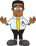 Clip Art Graphic of a Geeky African American Businessman Cartoon Character