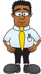 Clip Art Graphic of a Geeky African American Businessman Cartoon Character Standing With His Hands on His Hips