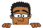 Clip Art Graphic of a Geeky African American Businessman Cartoon Character Peeking Over a Surface