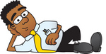 Clip Art Graphic of a Geeky African American Businessman Cartoon Character Resting His Head on His Hand