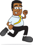 Clip Art Graphic of a Geeky African American Businessman Cartoon Character Running