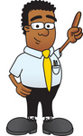Clip Art Graphic of a Geeky African American Businessman Cartoon Character Pointing Upwards