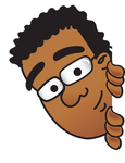 Clip Art Graphic of a Geeky African American Businessman Cartoon Character Peeking Around a Corner