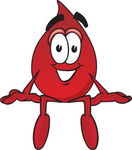 Clip Art Graphic of a Transfusion Blood Droplet Mascot Cartoon Character Sitting
