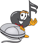 Clip Art Graphic of a Semiquaver Music Note Mascot Cartoon Character With a Computer Mouse