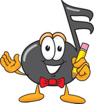 Clip Art Graphic of a Semiquaver Music Note Mascot Cartoon Character Holding a Pencil