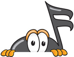 Clip Art Graphic of a Semiquaver Music Note Mascot Cartoon Character Peeking Over a Surface