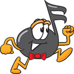 Clip Art Graphic of a Semiquaver Music Note Mascot Cartoon Character Running