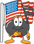 Clip Art Graphic of a Semiquaver Music Note Mascot Cartoon Character Pledging Allegiance to an American Flag