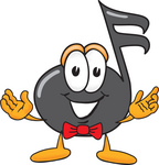 Clip Art Graphic of a Semiquaver Music Note Mascot Cartoon Character With Welcoming Open Arms