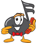 Clip Art Graphic of a Semiquaver Music Note Mascot Cartoon Character Holding a Telephone