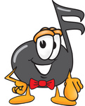 Clip Art Graphic of a Semiquaver Music Note Mascot Cartoon Character Pointing at the Viewer