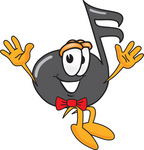 Clip Art Graphic of a Semiquaver Music Note Mascot Cartoon Character Jumping