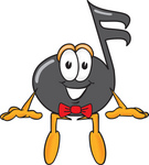 Clip Art Graphic of a Semiquaver Music Note Mascot Cartoon Character Sitting