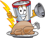 Clip Art Graphic of a Battery Mascot Character Serving a Thanksgiving Turkey on a Platter