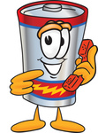 Clip Art Graphic of a Battery Mascot Character Holding a Telephone