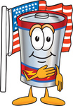 Clip Art Graphic of a Battery Mascot Character Pledging Allegiance to an American Flag