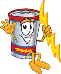 Clip Art Graphic of a Battery Mascot Character Holding A Bolt Of Energy And Jumping