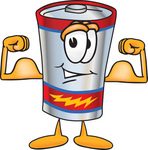 Clip Art Graphic of a Battery Mascot Character Flexing His Arm Muscles