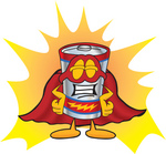 Clip Art Graphic of a Battery Mascot Character Dressed as a Super Hero
