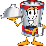 Clip Art Graphic of a Battery Mascot Character Dressed as a Waiter and Holding a Serving Platter