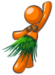 Clip Art Graphic of an Orange Woman Character In Coconut Shells And A Grass Skirt, Hula Dancing At A Hawaiian Luau