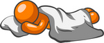 Clip Art Graphic of an Orange Man Character Sound Asleep Under A Blanket, Resting His Head On A Pillow