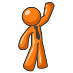 Clip Art Graphic of an Orange Man Character Wearing A Business Tie And Waving To Friends