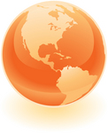 Clip Art Graphic of a Shiny Orange Globe Showing The Americas