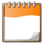 Clip Art Graphic of an Orange And White Spiral Notepad With The Corner Of A Page Curling