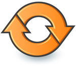 Clip Art Graphic of an Orange Circle Of Two Arrows Moving In A Clockwise Motion