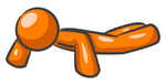 Clip Art Graphic of an Orange Guy Character Doing A Set Of Pushups In A Fitness Gym