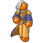 Clip Art Graphic of an Orange Guy Character Wearing A George Washington Costume And Wig