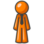 Clip Art Graphic of an Orange Guy Character In A Business Tie, Standing Tall And Facing Front