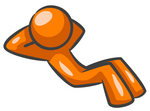 Clip Art Graphic of an Orange Guy Character With His Hands Behind His Head, Doing Sit Ups In The Fitness Gym