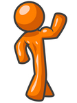 Clip Art Graphic of an Orange Guy Character Flexing His Strong Arms