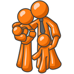 Clip Art Graphic of an Orange Character Family With Two Children, Standing Together
